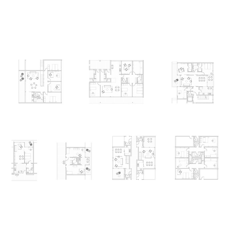 Ringlet, ringlet on the wall. Competition „Grünwald“, Zurich, Switzerland, 2004. Apartment floor plans.